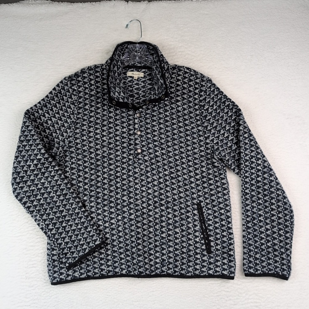 Madewell Harmonica Pullover Sweater Snap Henley Navy Wool Blend Women's Large